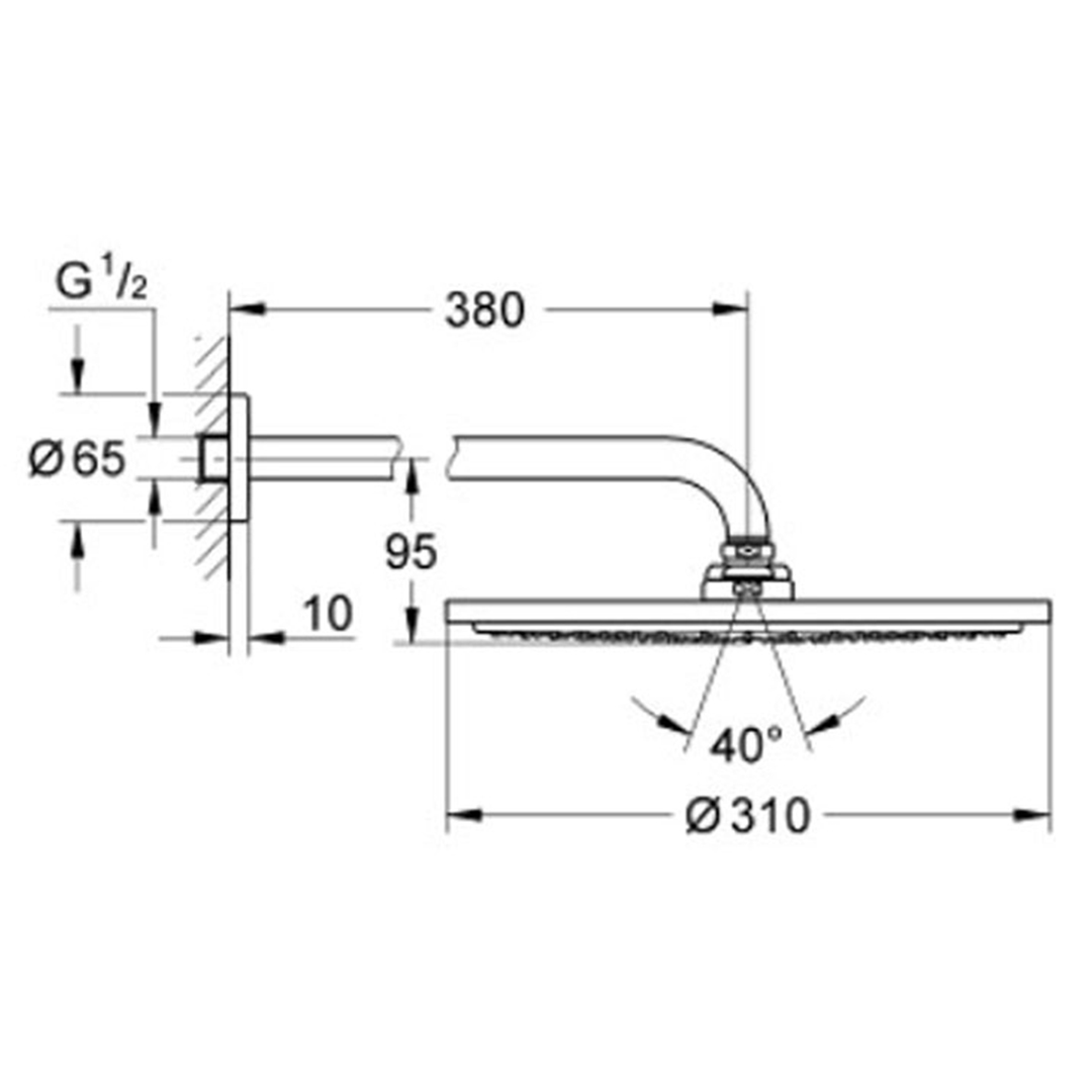 Комплект с душ глава 380 mm, 1 струя Grohe Rainshower Cosmopolitan 310 26066DC0 – Grohe 11.8.35.0014 – снимка 2